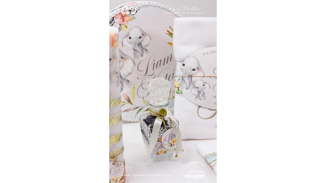 Trusou botez elefant personalizat si brodat Baby Boy Elephant 4
